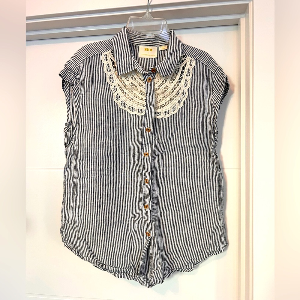 Anthropologie Maeve Linen Shirt with Lace Detail